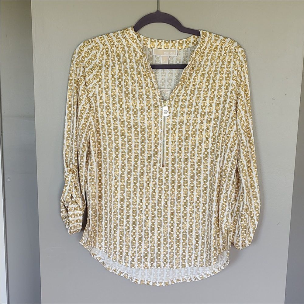Michael Kors Chainlink MK Logo Zipper Top Cream/Gold - Picture 5 of 10